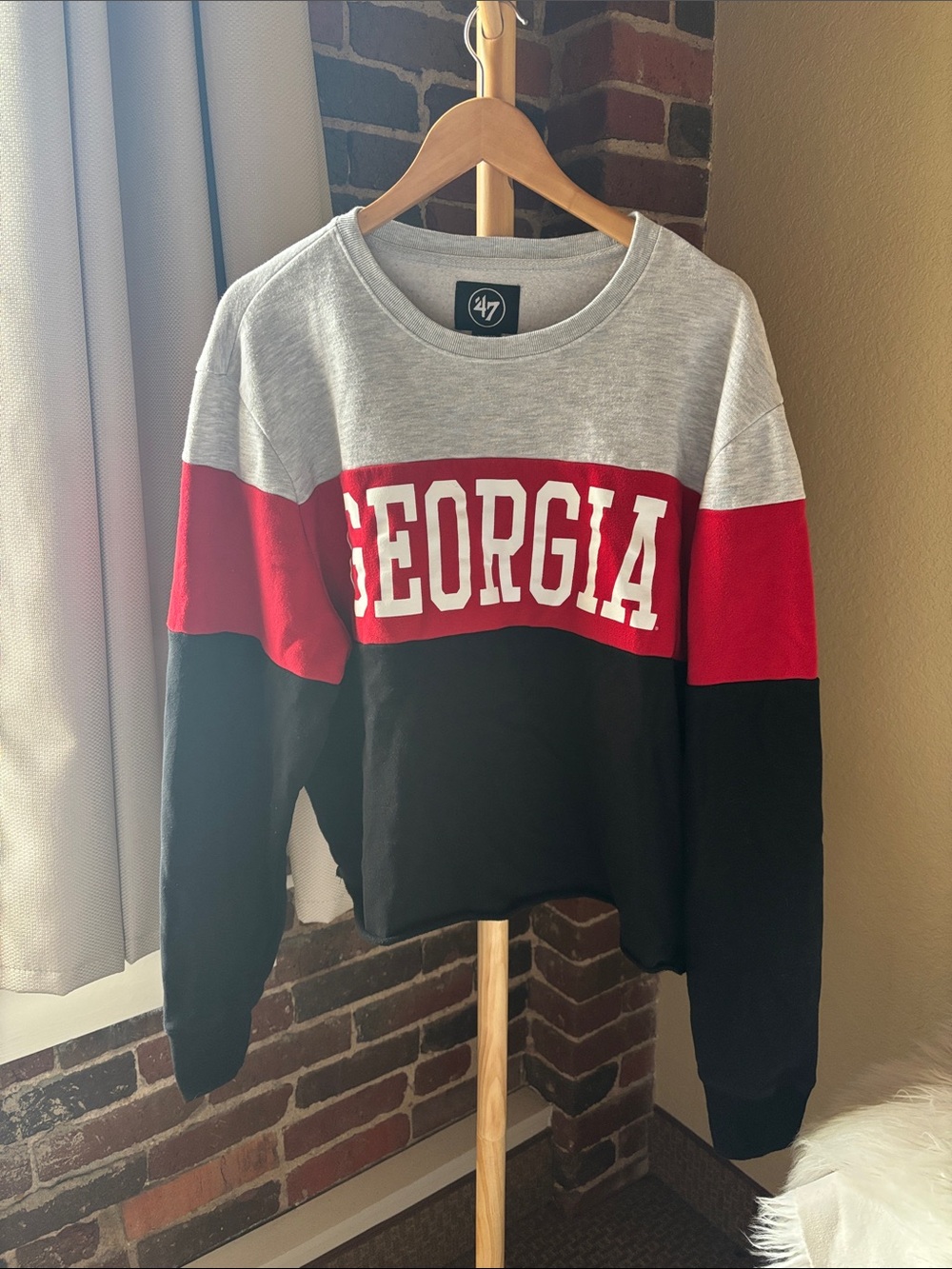 47 Georgia Colorblock Crewneck Sweatshirt - Gray/Red/Black Size XL